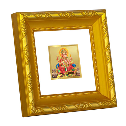 DIVINITI 24K Gold Plated Foil Lord Ganesha Luxurious Wall Photo Frame for Workshop, Table Top, Home Decor, Puja Room, Gifts|DG103S1A (10x10 CM)