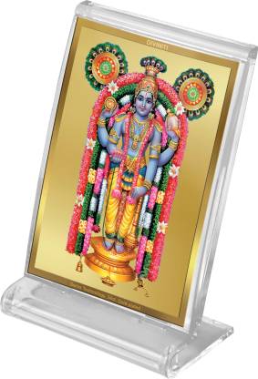 Diviniti 24K Gold Plated Foil Guruvayurappan Frame For Car Dashboard, Home Decor, Tabletop, Puja, Gift (ACF 3)(11 x 6.8 CM)