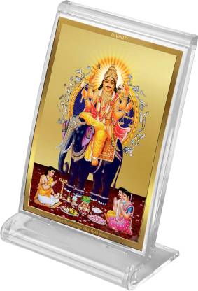Diviniti 24K Gold Plated Foil Vishvakarma Ji Frame For Car Dashboard, Home Decor, Tabletop, Puja, Gift (11 x 6.8 CM)