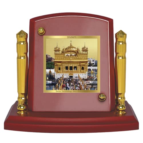 Diviniti 24K Gold Plated Sachkhand Shri Darbar Sahib (Golden Temple) Photo Frame for Car Dashboard, Home Decor, Tabletop, Puja Room, Showpiece and Gift  MDF1BP+ (6.5x5.5 CM)