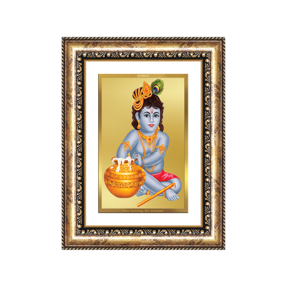 Diviniti 24K Gold Plated Bal Gopal Divine Wall Frame for Home Mandir & Office Decor | Luxury Spiritual Gift