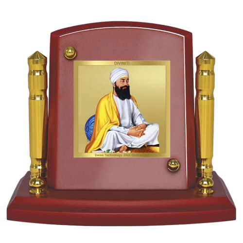 Diviniti 24K Gold Plated Guru Tegh Bahadar Sahib Ji Photo Frame for Car Dashboard, Home Decor, Tabletop, Puja Room, Showpiece and Gift  MDF1BP+ (6.5x5.5 CM)