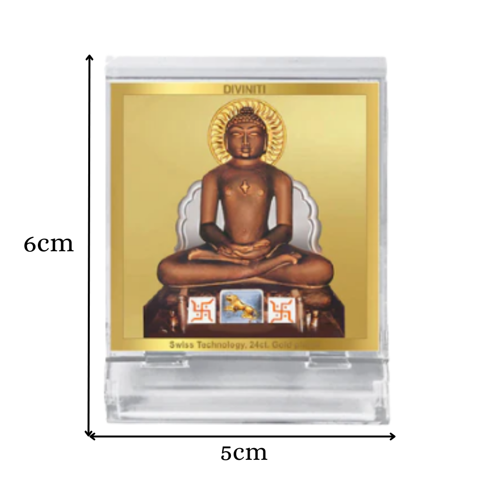 Mahavira | Divine Jain Tirthankar Car Dashboard & Tabletop Photo Frame in 24K Gold Plated Foil