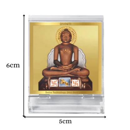 Mahavira | Divine Jain Tirthankar Car Dashboard & Tabletop Photo Frame in 24K Gold Plated Foil
