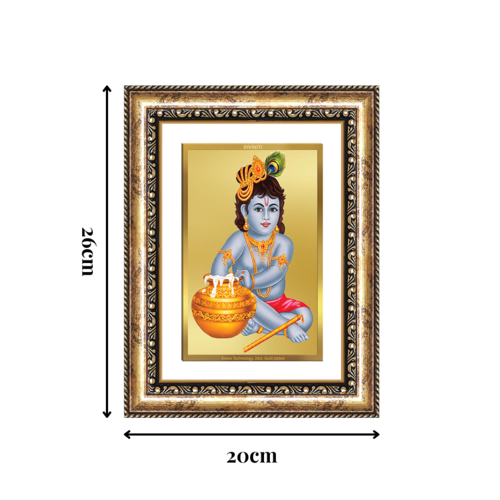 Diviniti 24K Gold Plated Bal Gopal Divine Wall Frame for Home Mandir & Office Decor | Luxury Spiritual Gift