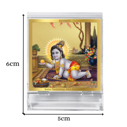 Laddu Gopal | Divine Lord Krishna Car Dashboard & Tabletop Photo Frame in 24K Gold Plated Foil