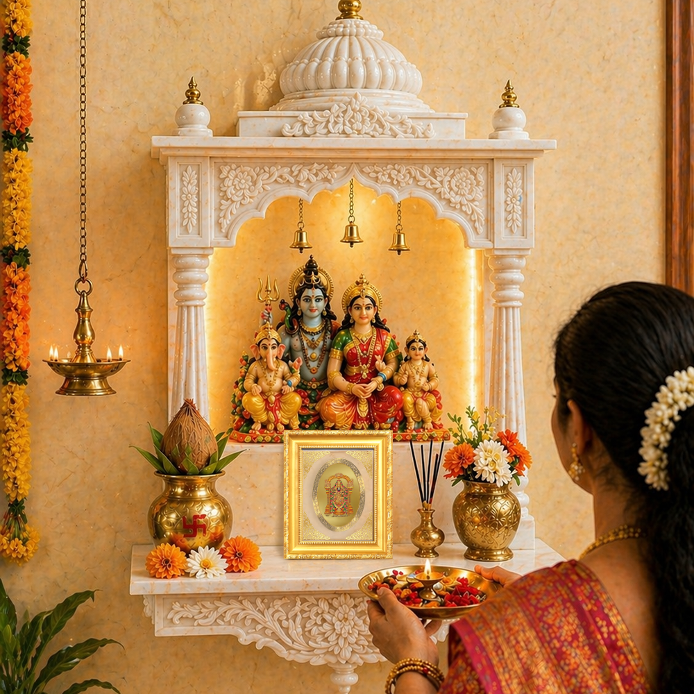 Tirupati Balaji (Lord Venkateswara) Divine Sacred Prosperity & Blessings Royal Tabletop Frame in 24K Gold Plated Foil