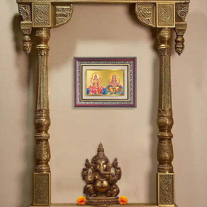 Diviniti 24K Gold Plated Lakshmi Ganesha (Classic) Divine Wall and Table Top Frame for Home Mandir & Office Decor | Luxury Spiritual Gift