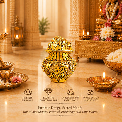 24K Gold-Plated Om Coin Kalash | Premium Gift Box | 6x5 CM