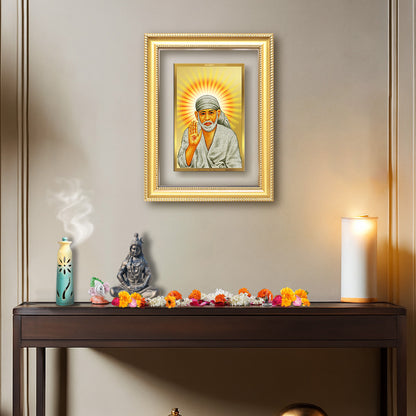 Diviniti 24K Gold Plated Sai Baba With Blessings (Classic) Divine Wall Frame for Home Mandir & Office Decor | Luxury Spiritual Gift