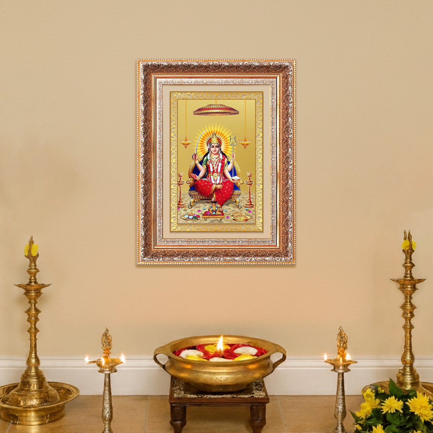 Santoshi Mata | Goddess of Contentment & Fulfilment Wall Photo Frame in 24K Gold Plated Foil