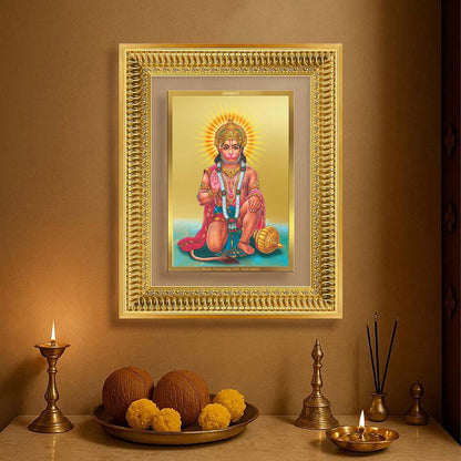 Diviniti 24K Gold Plated Ashirwad Hanuman (Classic) Divine Wall Frame for Home Mandir & Office Decor | Luxury Spiritual Gift
