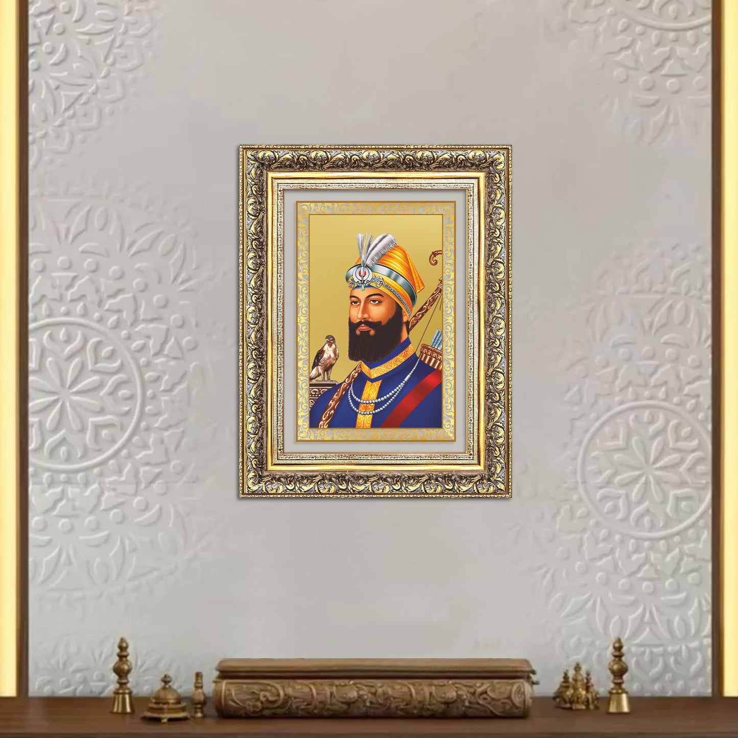 Diviniti 24K Gold Plated Guru Gobind Singh Ji (Classic) Sacred Sikh Wall Frame for Home Decor & Office Ambiance | Premium Spiritual Gift