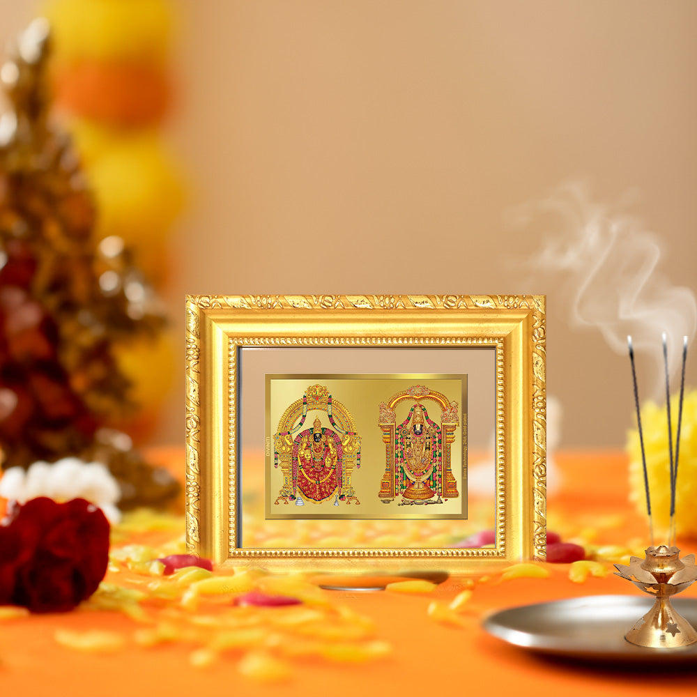 Diviniti 24K Gold Plated Padmavati And Balaji |Divine Table Top Frame for Home Mandir & Office Decor | Luxury Spiritual Gift