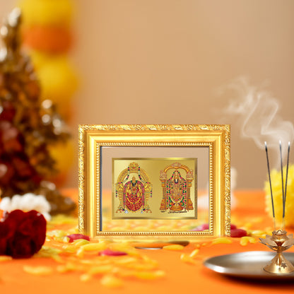Diviniti 24K Gold Plated Padmavati And Balaji |Divine Table Top Frame for Home Mandir & Office Decor | Luxury Spiritual Gift