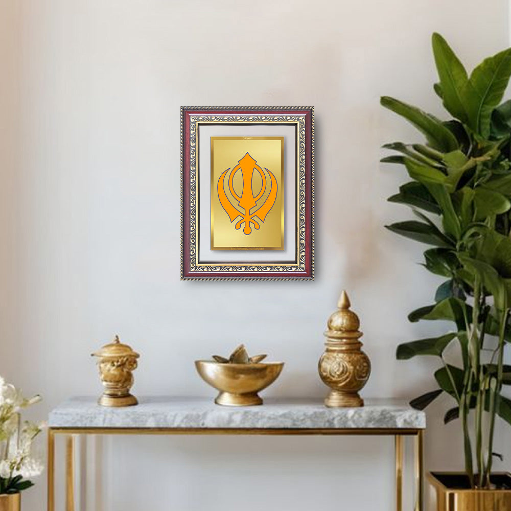 Diviniti 24K Gold Plated Khanda Sahib (Classic) Divine Wall Frame for Home Mandir & Office Decor | Luxury Spiritual Gift