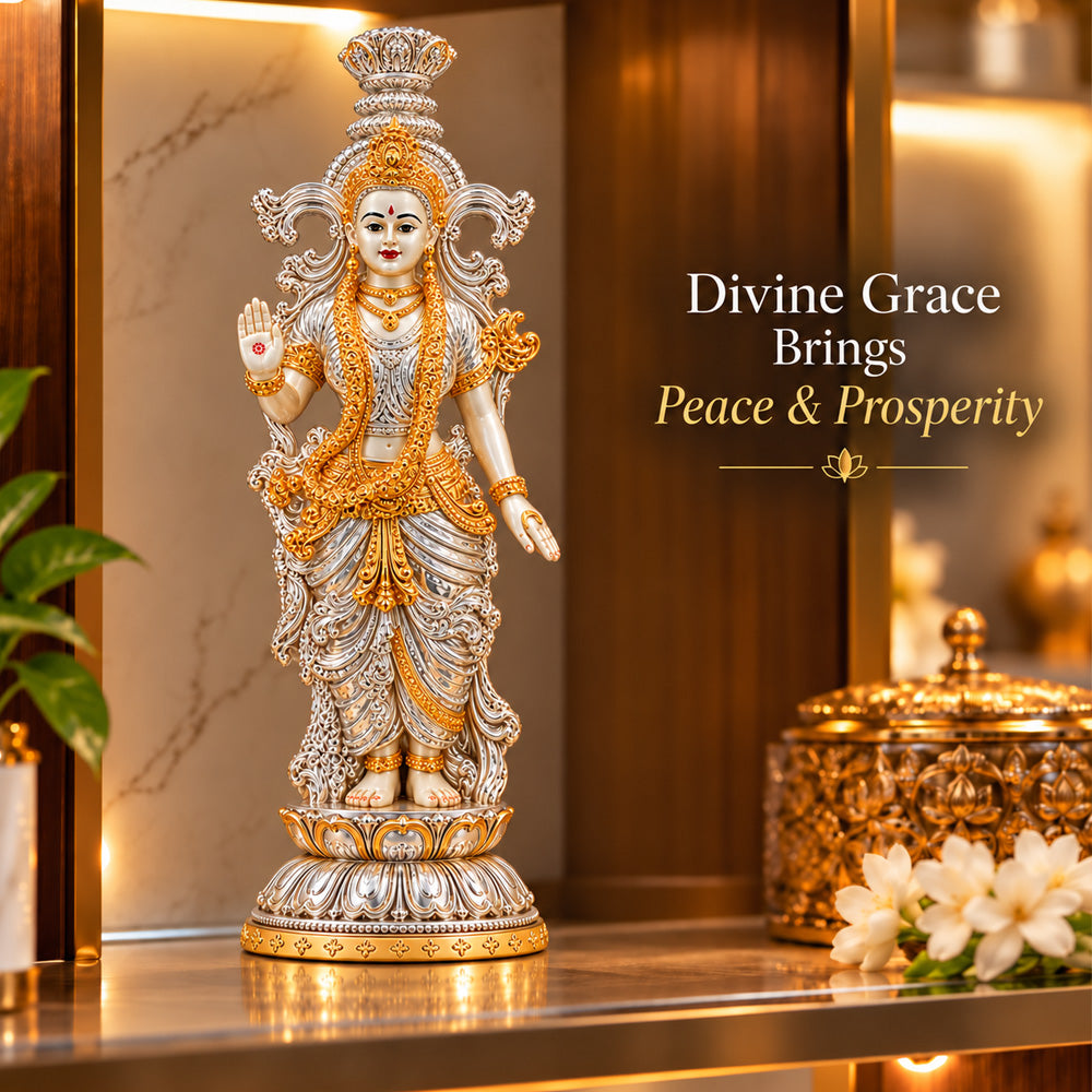 999 Silver-Plated Dual-Tone Radha Rani Idol | Premium Gift Box | 36x9 CM