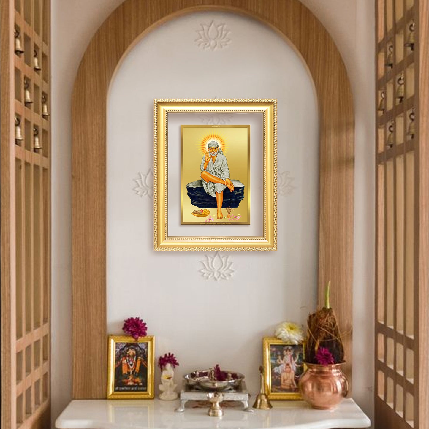 Diviniti 24K Gold Plated Sai Baba (Classic) Divine Wall Frame for Home Mandir & Office Decor | Luxury Spiritual Gift