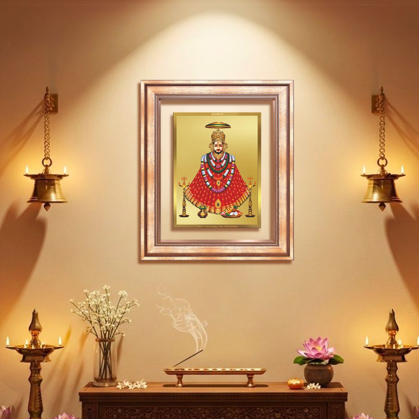 Diviniti 24K Gold Plated Khatu Shyam (Classic) Divine Wall Frame for Home Mandir & Office Decor | Luxury Spiritual Gift