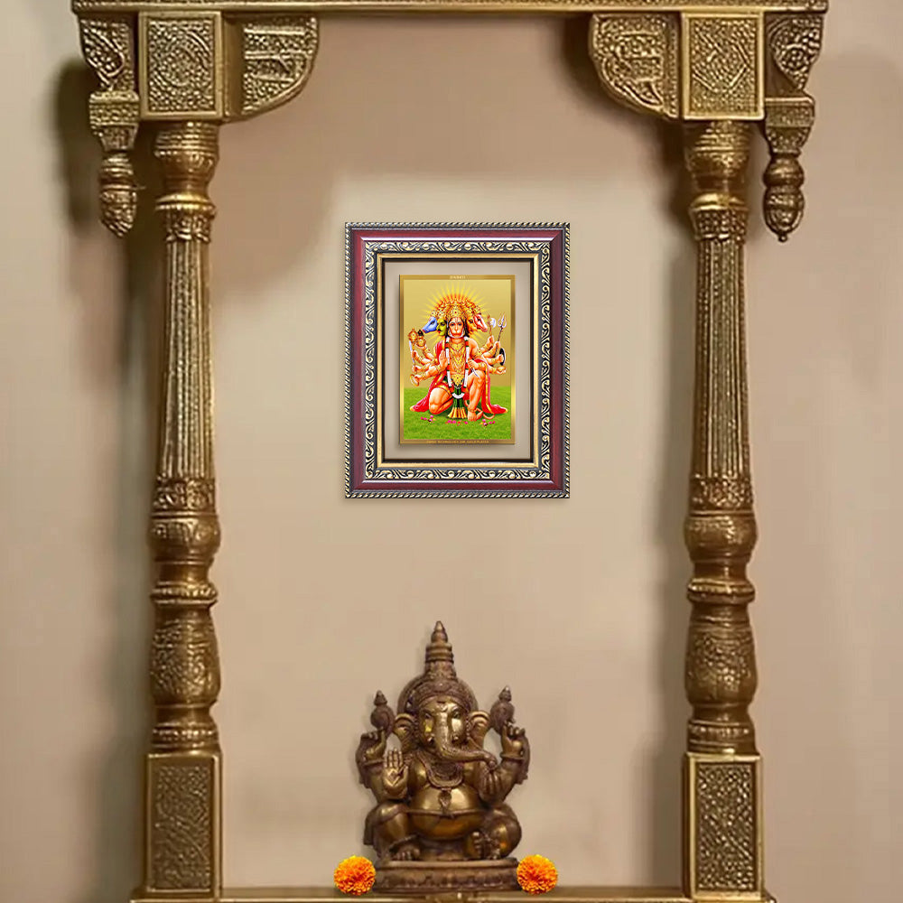 Diviniti 24K Gold Plated Panchmukhi Hanuman (Classic) Divine Wall and Table Top Frame for Home Mandir & Office Decor | Luxury Spiritual Gift