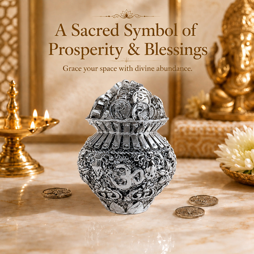 Diviniti 999 Silver Plated Antique Kuber Kalash With Gift Box  – A Symbol of Prosperity & Abundance