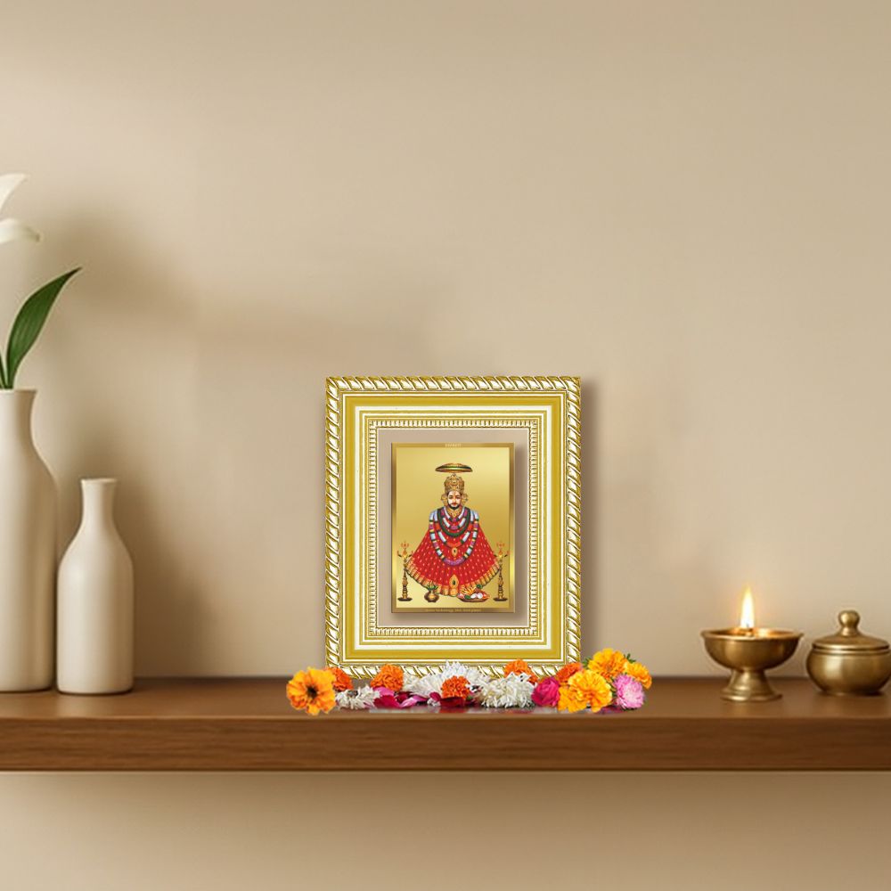 Diviniti 24K Gold Plated Khatu Shyam Divine Table Top Frame for Home Mandir & Office Decor | Luxury Spiritual Gift