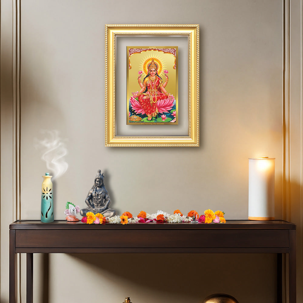 Diviniti 24K Gold Plated Lakshmi (Classic) Divine Wall Frame for Home Mandir & Office Decor | Luxury Spiritual Gift