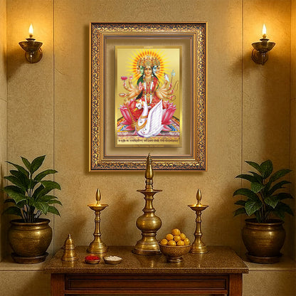 Diviniti 24K Gold Plated Gayatri Maa (Classic) Divine Wall Frame for Home Mandir & Office Decor | Luxury Spiritual Gift