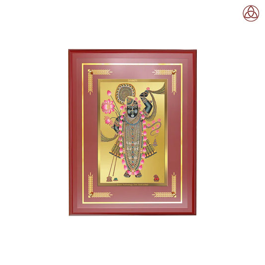 Lord Shrinathji | Divine Form of Krishna from Nathdwara Wall Photo Frame in 24K Gold Plated Foil