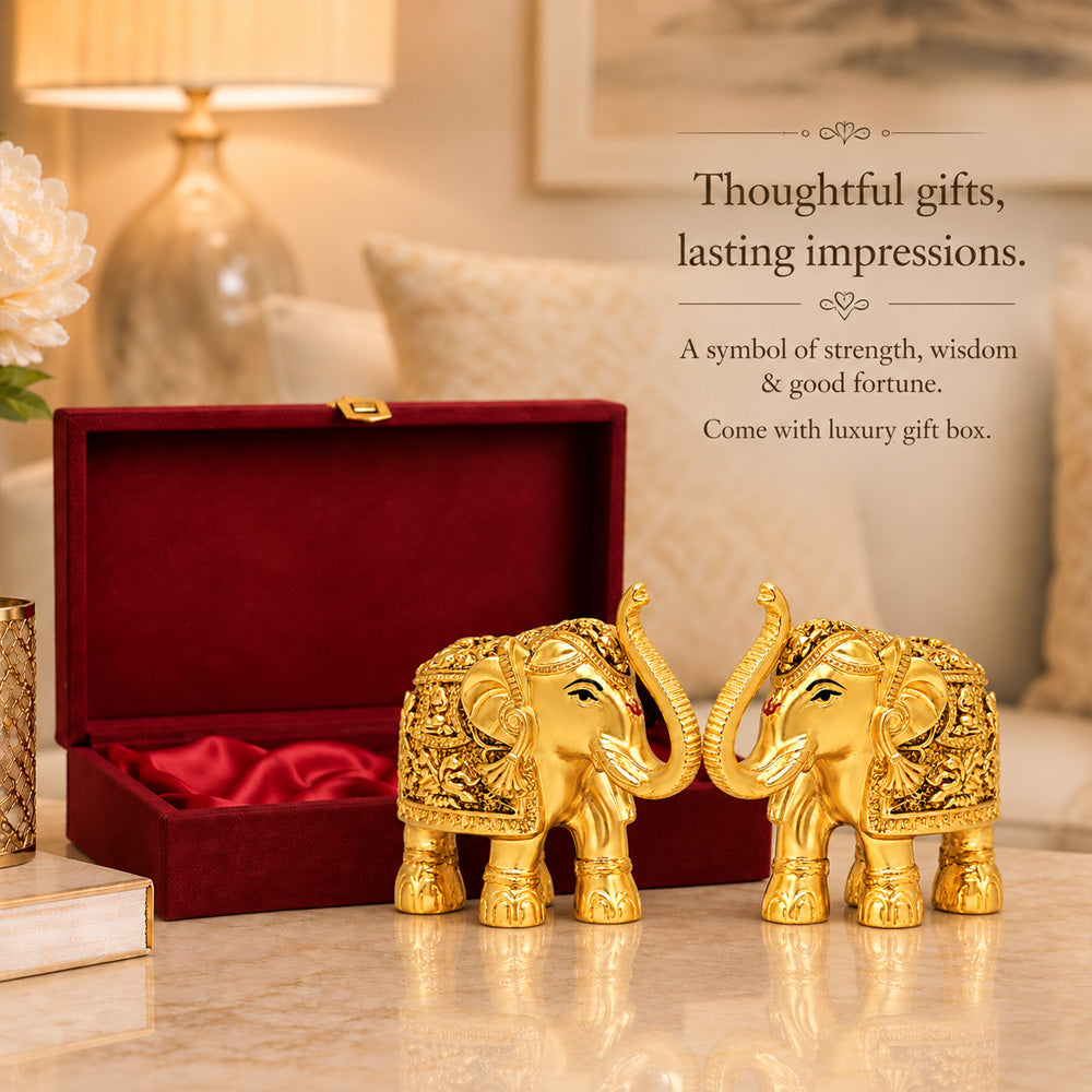 999 Gold-Plated Elephant Pair | Premium Gift Box | 8x9 CM