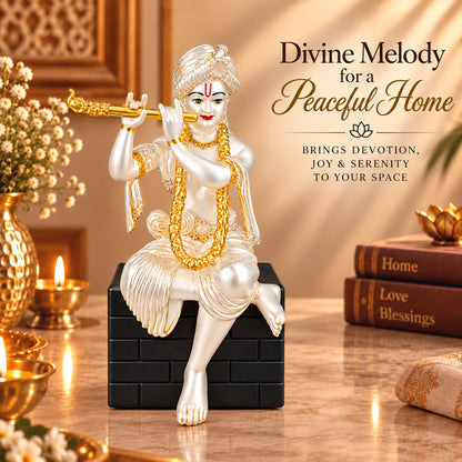 999 Silver-Plated Dual-Tone Lord Krishna Idol | Premium Gift Box | 16x9 CM