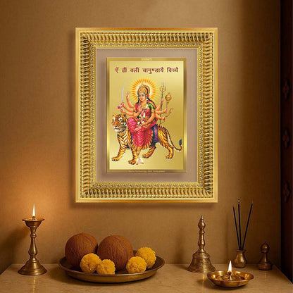 Diviniti 24K Gold Plated Durga With Mantra (Classic) Divine Wall Frame for Home Mandir & Office Decor | Luxury Spiritual Gift