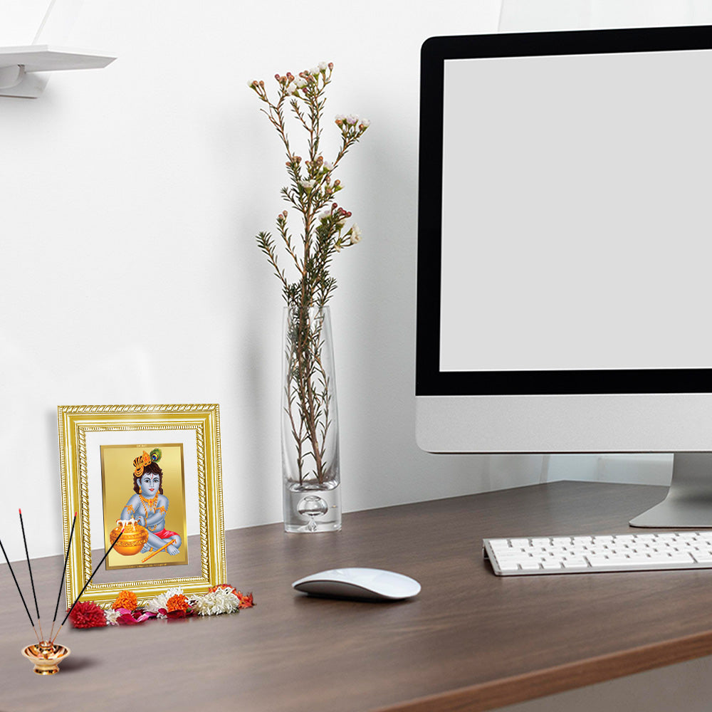 Diviniti 24K Gold Plated Bal Gopal Divine Wall and Table Top Frame for Home Mandir & Office Decor | Luxury Spiritual Gift