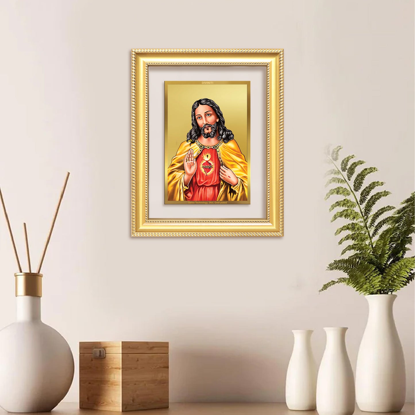 Diviniti 24K Gold Plated Jesus Christ (Classic) Divine Wall Frame for Home Mandir & Office Decor | Luxury Spiritual Gift