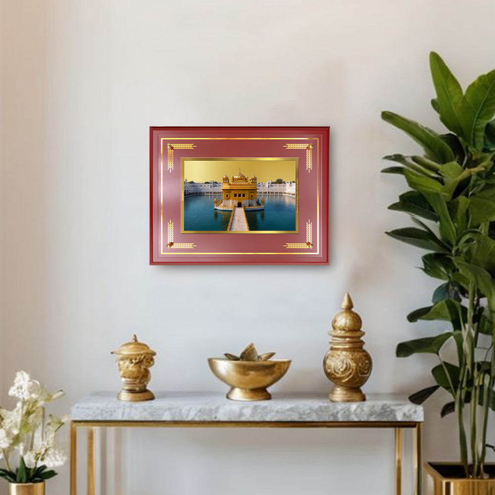Sachkhand Shri Darbar Sahib Ji | Golden Temple | Sacred Sikh Shrine Wall and Tabletop Photo Frame in 24K Gold Plated Foil