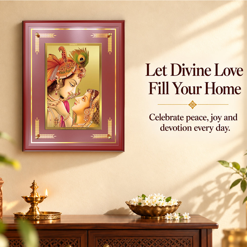 24K Gold-Plated Radha Krishna MDF Frame | Premium Gift Box | 27x35 CM