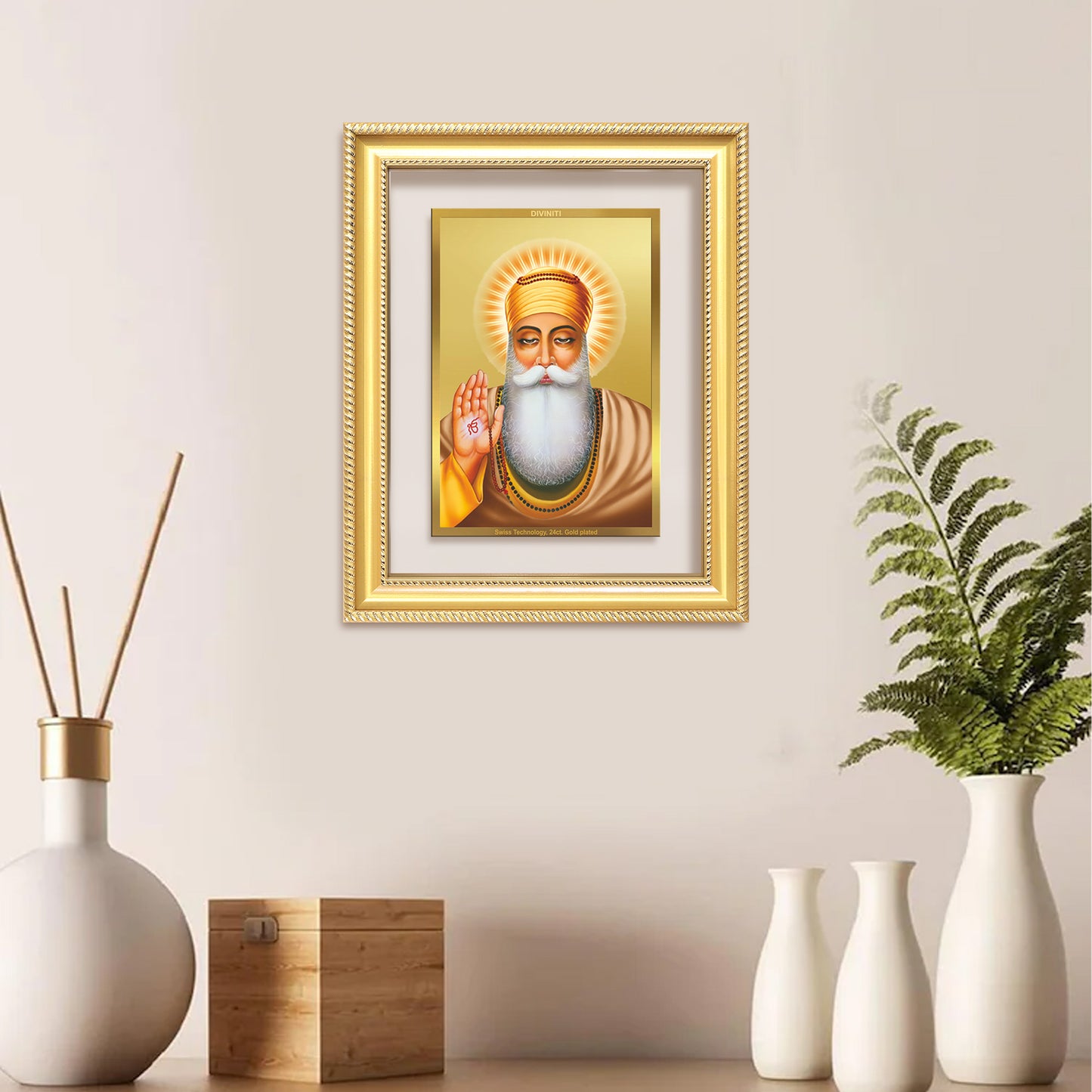 Diviniti 24K Gold Plated Guru Nanak Dev Ji (Classic) Sacred Sikh Wall Frame for Home Decor & Office Ambiance | Premium Spiritual Gift