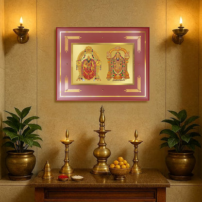 Lord Venkateswara Tirupati Balaji & Goddess Padmavati | Divine Couple Wall Mount Photo Frame in 24K Gold Plated Foil