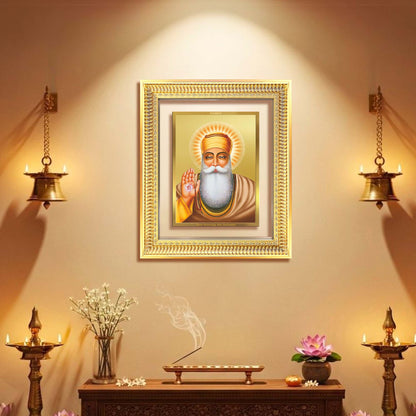 Diviniti 24K Gold Plated Guru Nanak Dev Ji (Classic) Sacred Sikh Wall Frame for Home Decor & Office Ambiance | Premium Spiritual Gift
