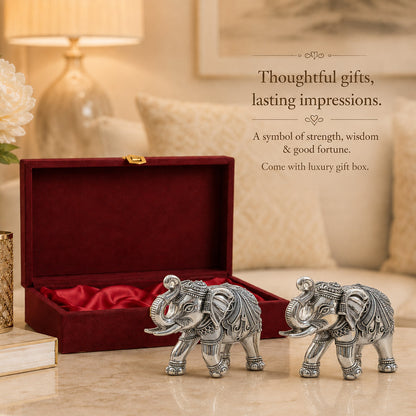 999 Silver-Plated Antique Elephant Pair | Premium Gift Box | 10x13 CM