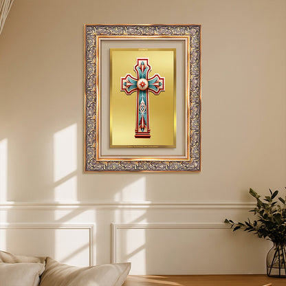 Diviniti 24K Gold Plated Holy Cross (Classic) Divine Wall Frame for Home Mandir & Office Decor | Luxury Spiritual Gift