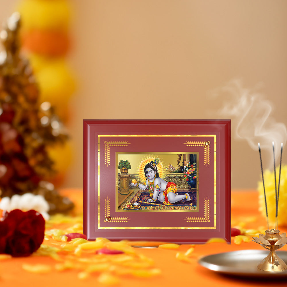 Diviniti 24K Gold Plated Laddu Gopal Blessing Tabletop Photo Frame | Love, Joy & Divine Grace