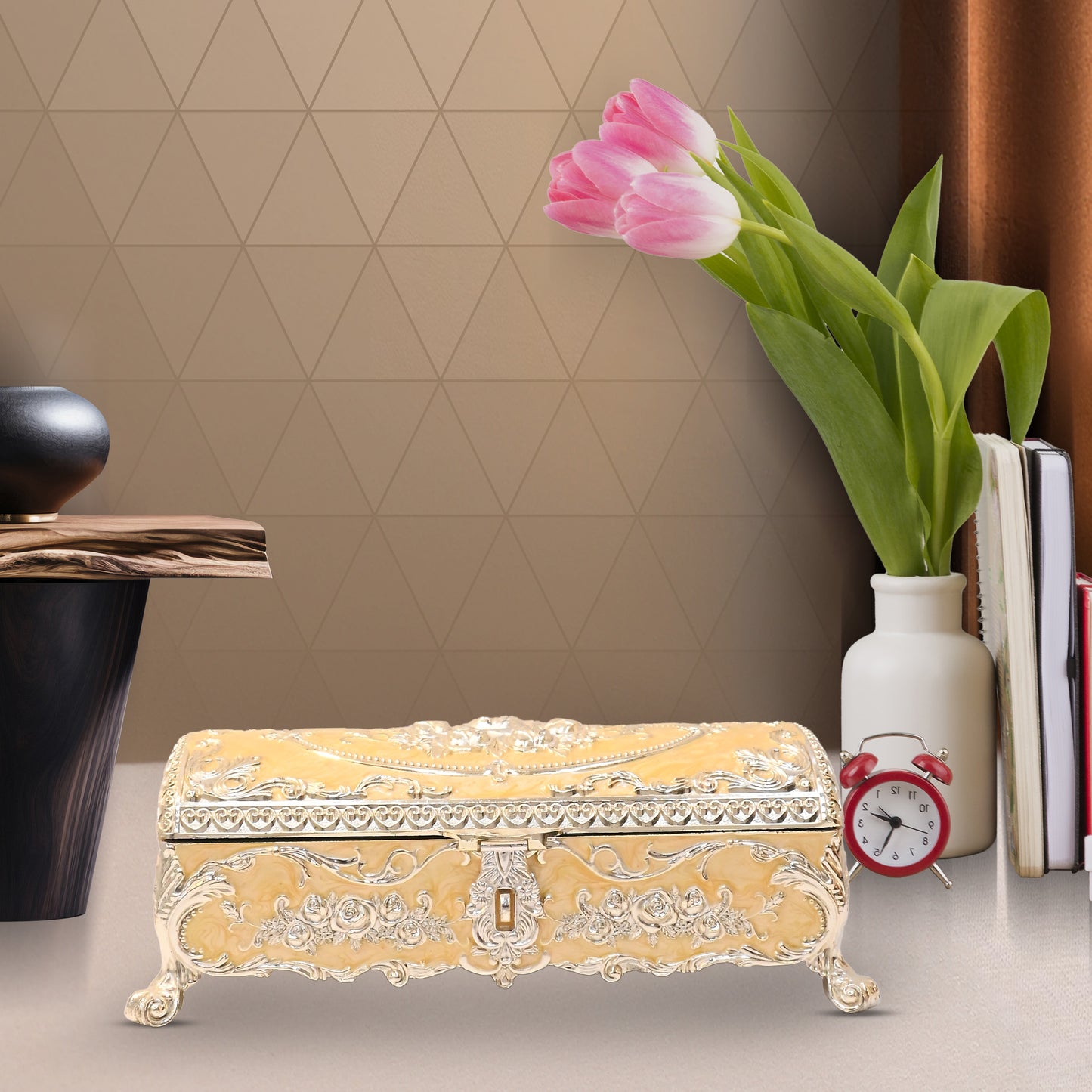 DIVINITI 24K Gold Plated Jewellery Box Luxurious Premium Storage for Precious Keepsakes and Accessories (8x24.5x12.3)