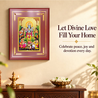 24K Gold-Plated Lord Satya Narayan MDF Frame | Premium Gift Box | 27x35 CM