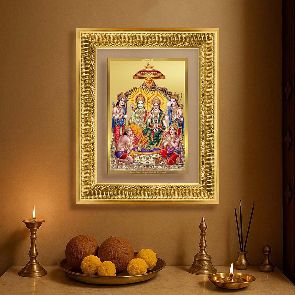 Diviniti 24K Gold Plated Ram Darbar Divine Wall Frame for Home Mandir & Office Decor | Luxury Spiritual Gift
