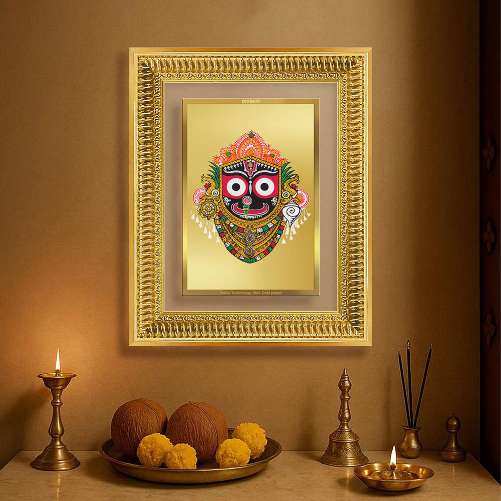 Diviniti 24K Gold Plated Jagannath (Classic) Divine Wall Frame for Home Mandir & Office Decor | Luxury Spiritual Gift