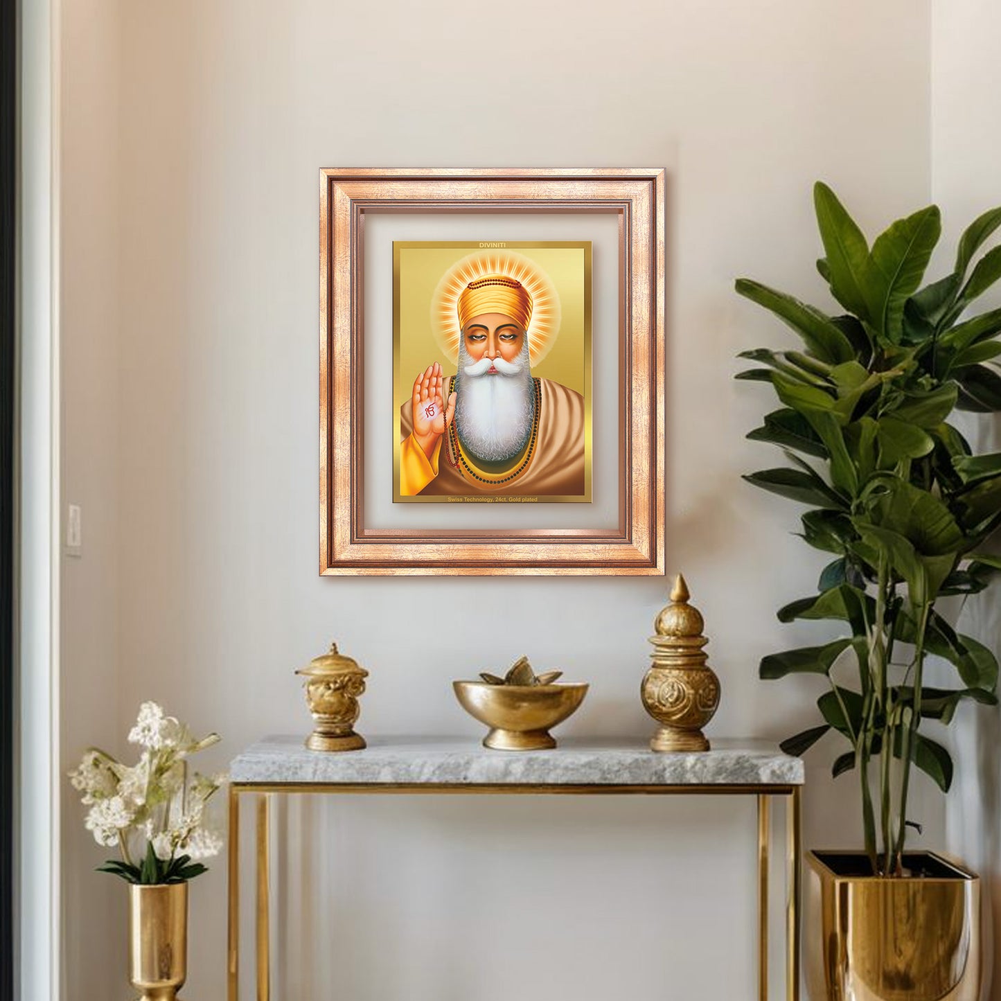 Diviniti 24K Gold Plated Guru Nanak Dev Ji (Classic) Sacred Sikh Wall Frame for Home Decor & Office Ambiance | Premium Spiritual Gift