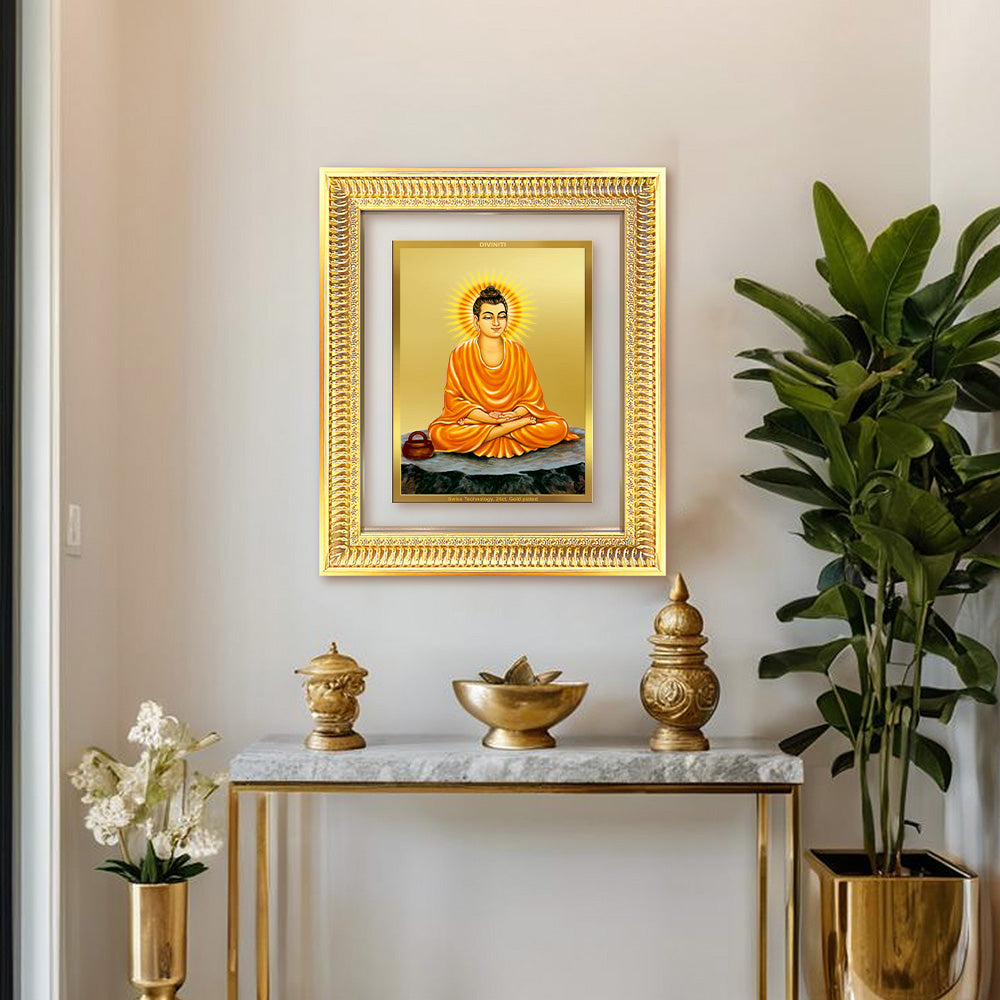 Diviniti 24K Gold Plated Buddha (Classic) Divine Wall Frame for Home Mandir & Office Decor | Luxury Spiritual Gift