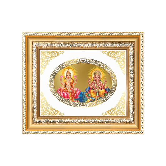 Goddess Lakshmi & Lord Ganesha Divine Prosperity & Auspicious Beginnings Royal Tabletop Frame in 24K Gold Plated Foil