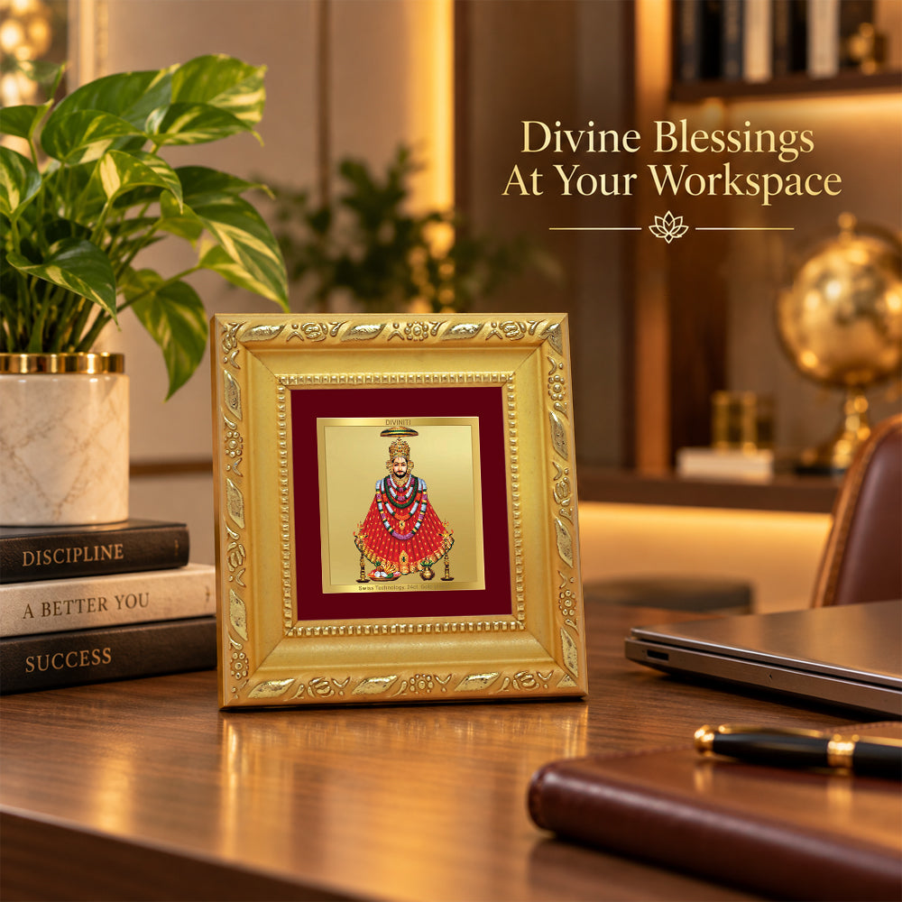 24K Gold-Plated Lord Khatu Shyam Ji Frame | Premium Gift Box | 10x10 CM